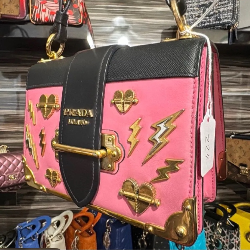 Prada Pink and Black Bag with Gold Details